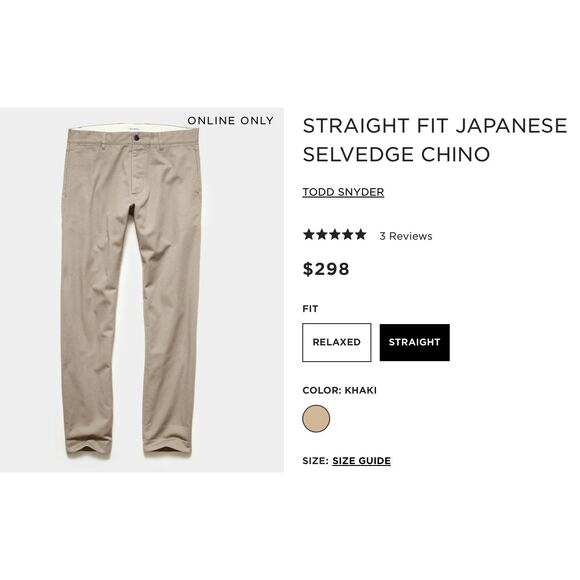 TODD SNYDER 30x32 STRAIGHT FIT JAPANESE SELVEDGE CHINO BUTTON FLY MEN SIZE 30X32 - Picture 2 of 16